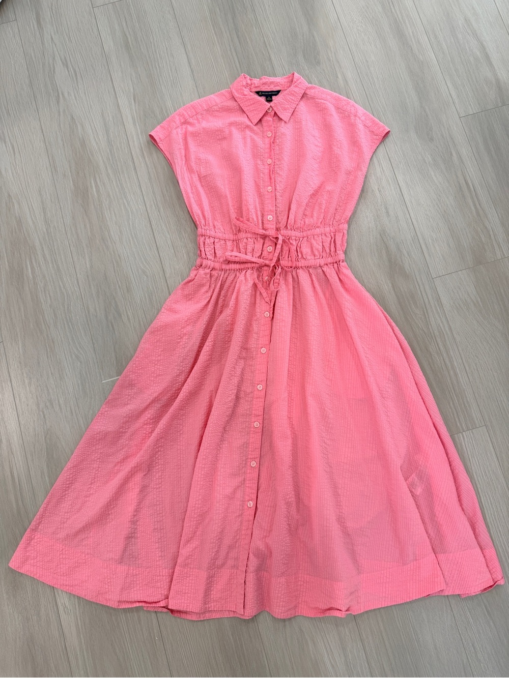 Brooks Brother Cotton Smocked Waist Cap-Sleeve Shirt Dress